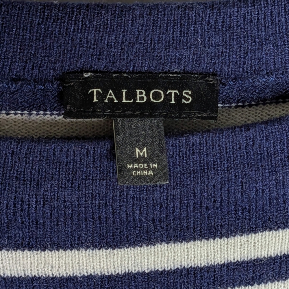 Talbots Nautical Striped Sweater Navy & White Soft Lambswool Blend Gently Used‎ - Picture 10 of 12